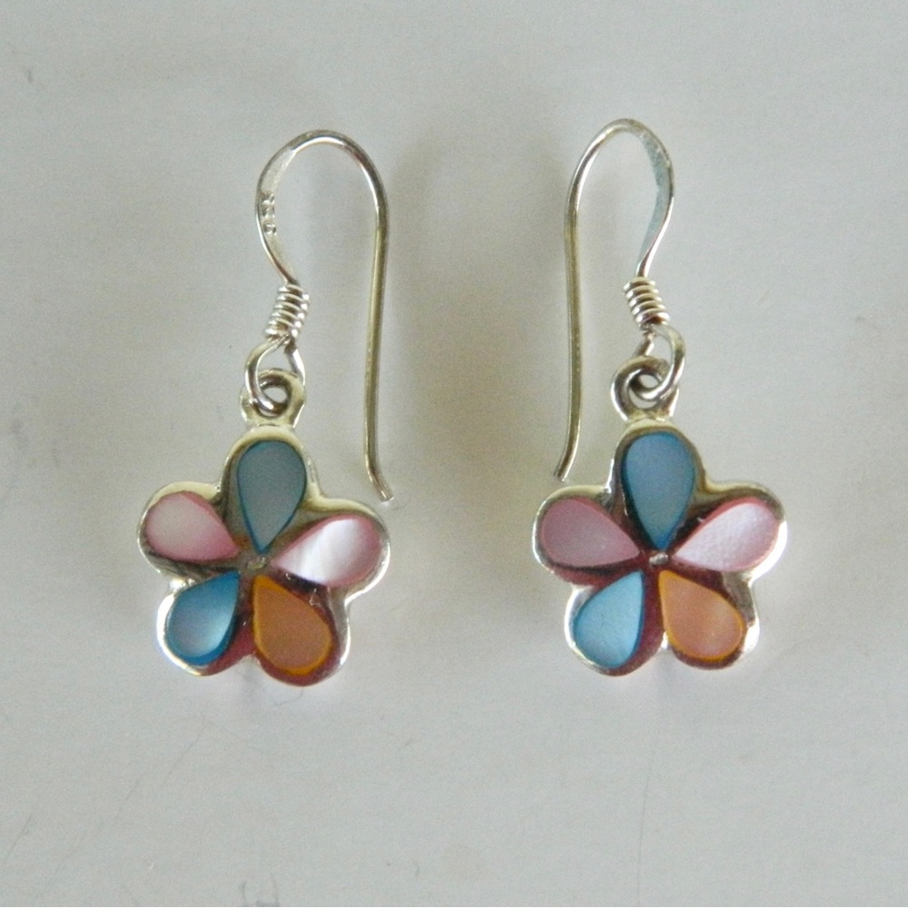 Solid 925 Sterling Silver Mother of Pearl Compose Dangle Earrings